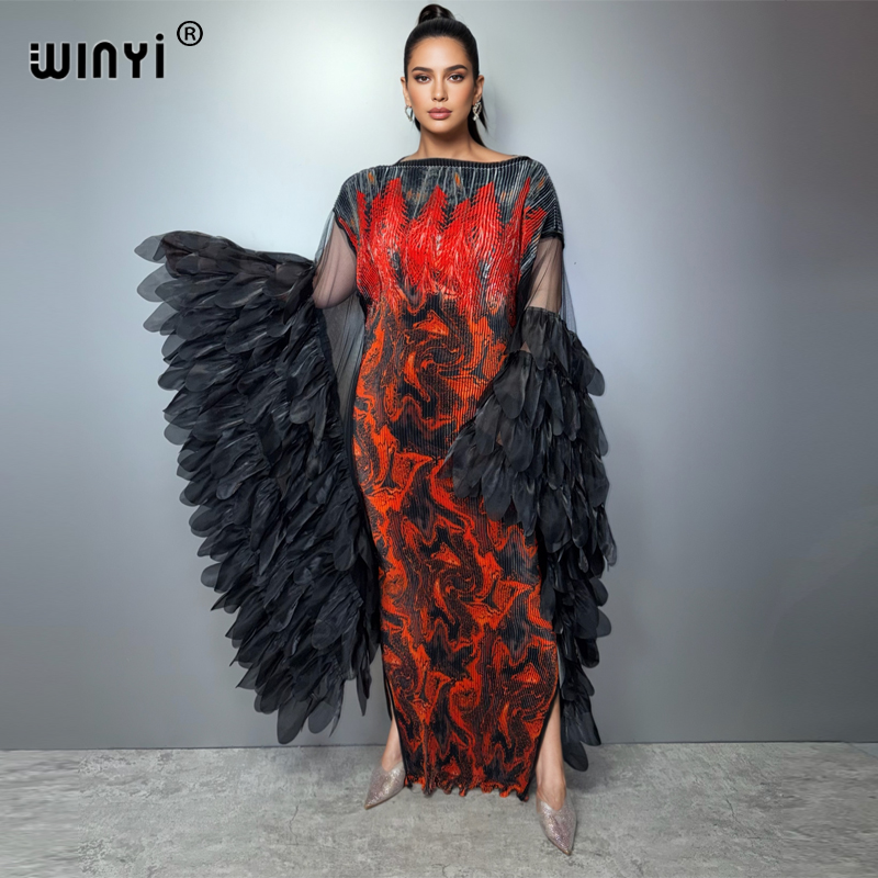 Robe plissée élastique WINYI, robe de plage, kaftan, abaya, robe de soirée de luxe Dubaï, robe de soirée rétro, abaya pour femme musulmane