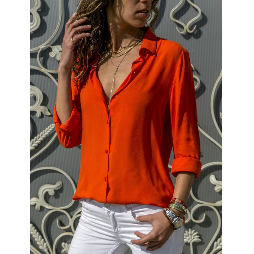 Chemise d'automne col Polo femme bureau dame blouse chemise Vintage ample boutonné chemises hauts à la mode