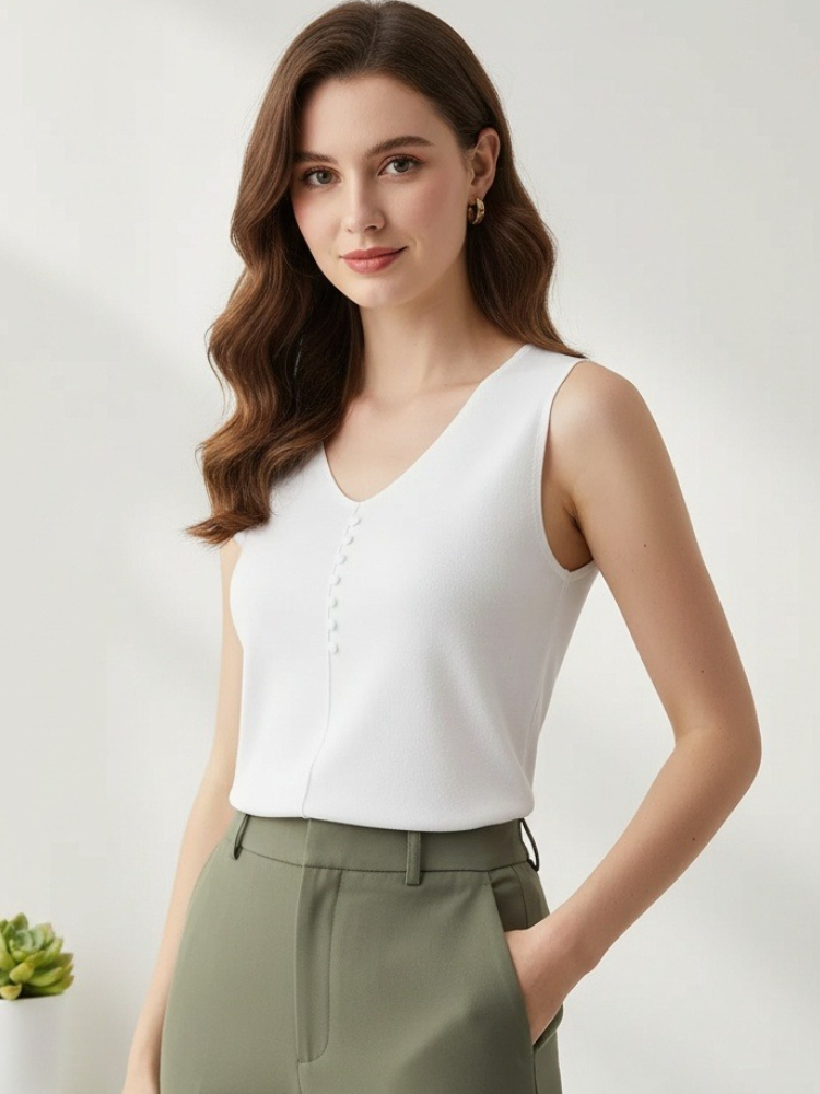 Débardeurs en tricot pour femmes, col en V, couleur unie, Blusas Mujer De Moda 2026, nouvelle mode estivale, hauts décontractés fins sans manches pour femmes