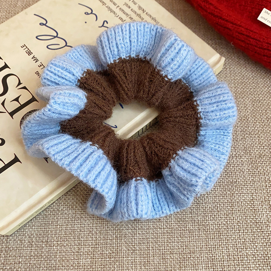 7 styles de grands chouchous tricotés pour femmes, élastiques à blocs de couleur, plissés, à motif floral, pour queue de cheval, accessoires de coiffure mignons M
