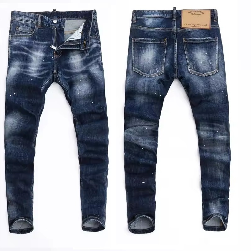 Marque de mode de haute qualité Style européen concepteur hommes Jean rétro bleu Stretch Slim Fit peint déchiré Jeans hommes Denim pantalon