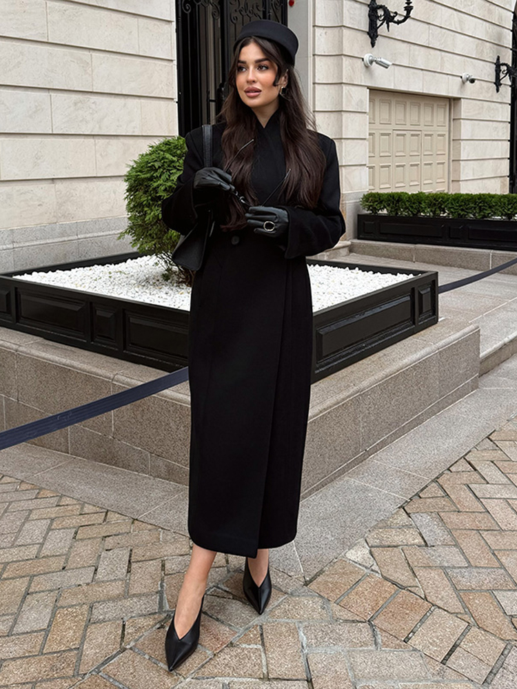 Manteau long pour femme automne 2026, élégant, col montant, manches longues, veste double boutonnage, nouvelle mode, vêtement d'extérieur cintré pour femme, style streetwear