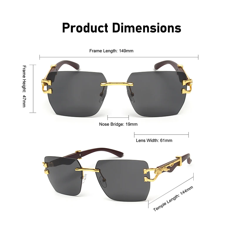 Lunettes de soleil d'extérieur à monture léopard carrée sans bords pour hommes et femmes, dégradé de styliste, mode Vintage, lunettes de luxe