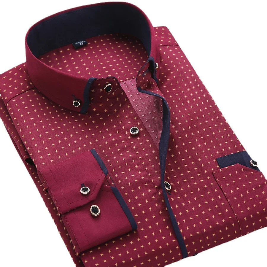 Qualité grande taille 5XL hommes robe chemise nouveauté à manches longues coupe ajustée col boutonné imprimé affaires sociales chemises pour hommes