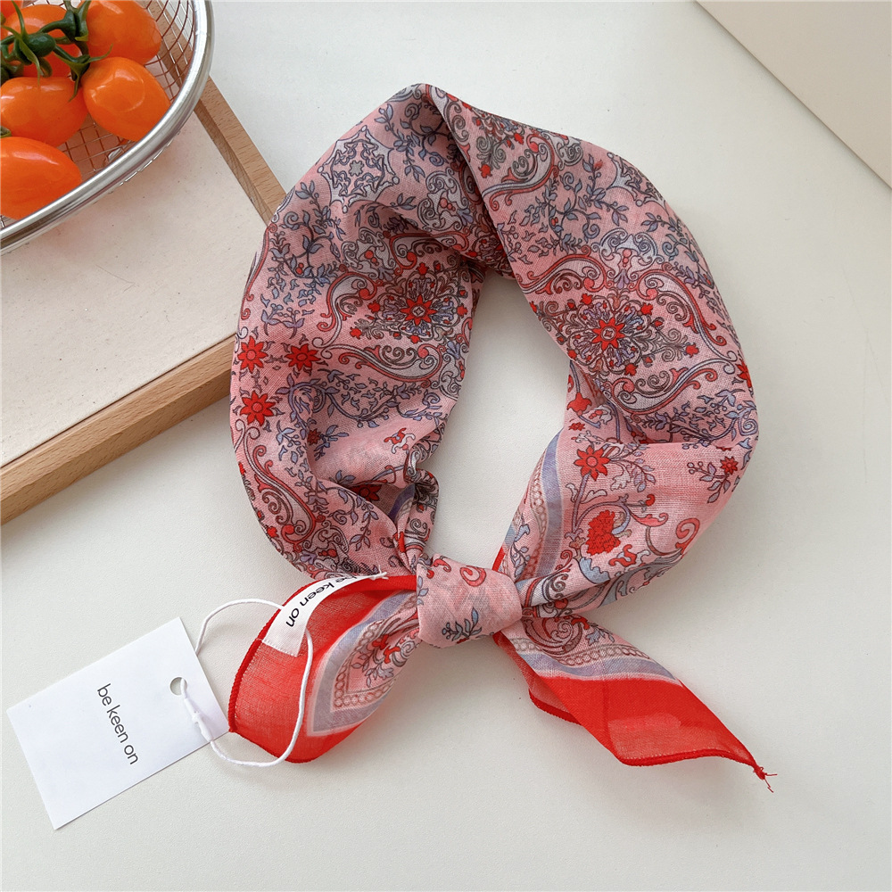 55cm filles coton lin dames écharpe carrée pour femmes coréen Chic bandeau mode décoratif bandeau écharpe florale accessoires