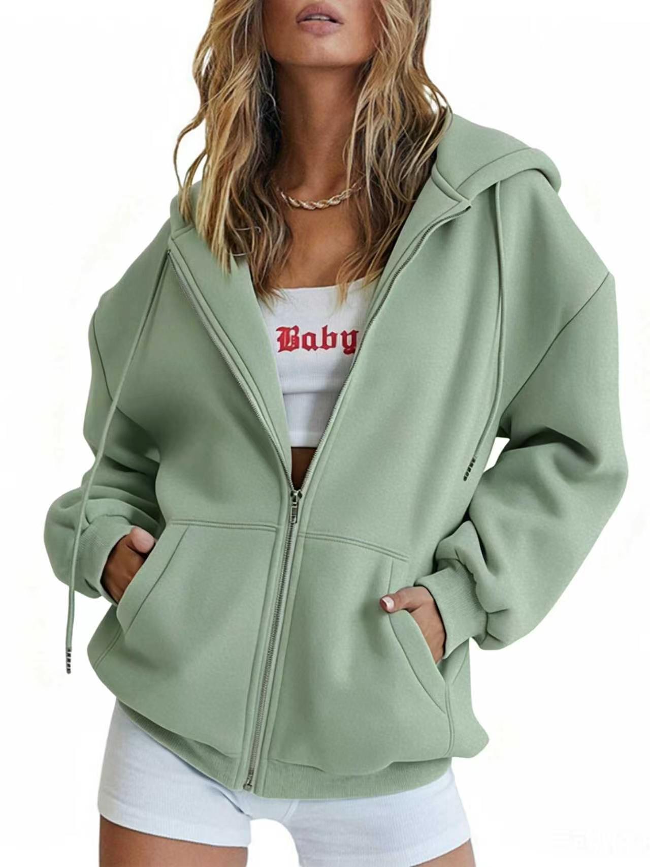 Nouveau sweat à capuche zippé pour femme, coupe ample, décontracté, avec cordon de serrage et poche