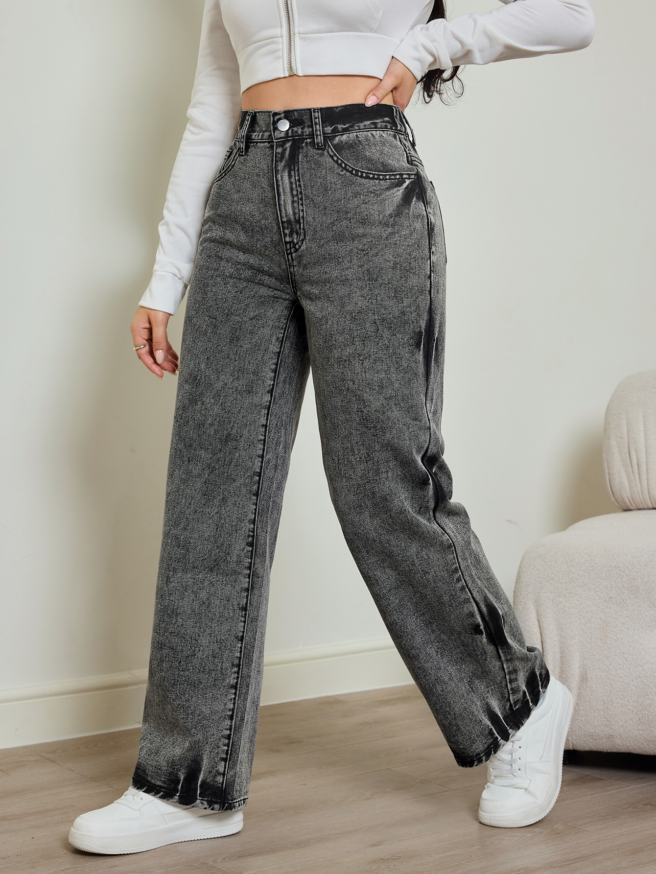 Nouveau jean femme automne 2025, tie-dye contrastant, taille élastique, jean droit taille haute
