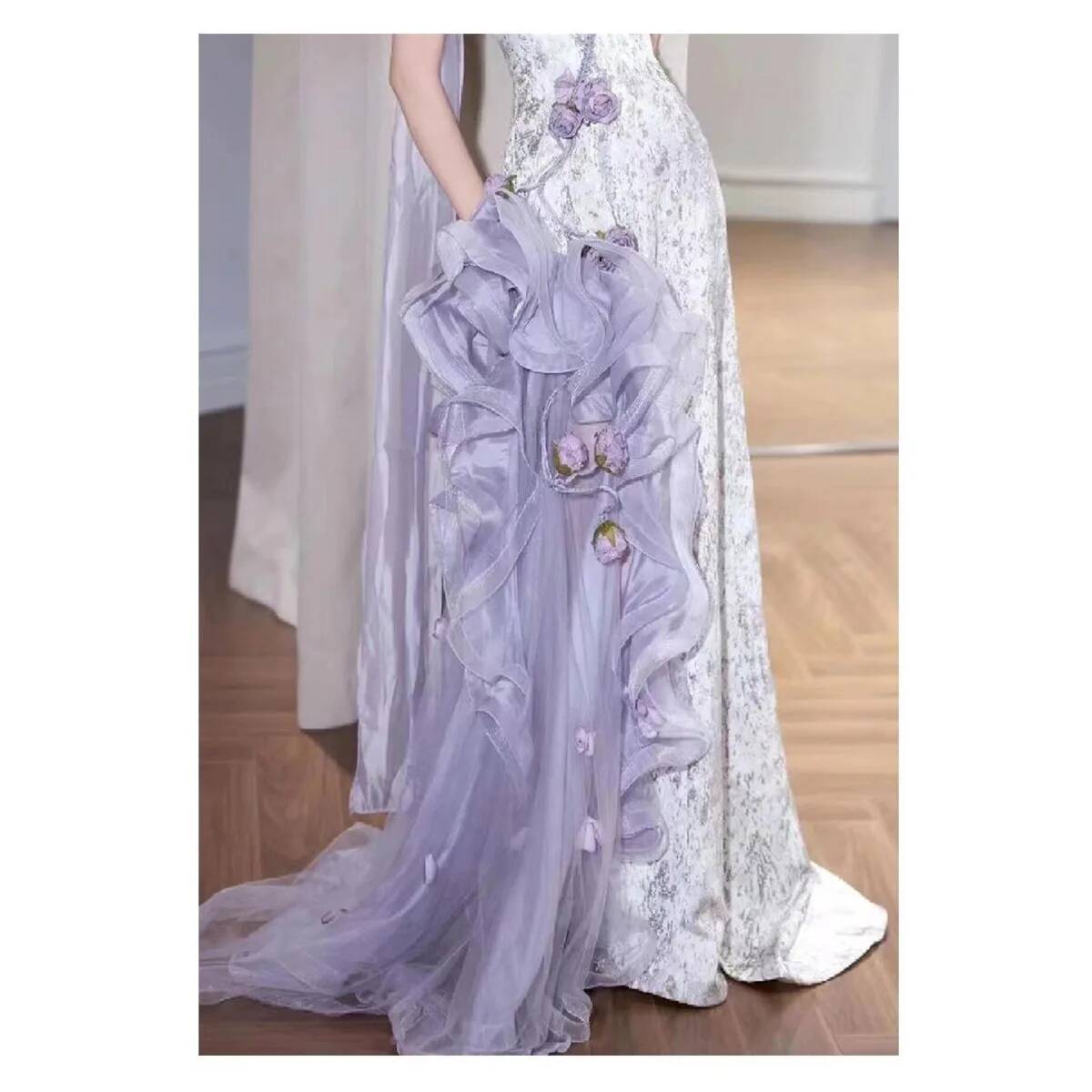 Robe violette sans bretelles pour femme, Robe de mariée Design Ultra féerique, Robe de fiançailles, robe de grillage, Robe d'hôte de réunion annuelle