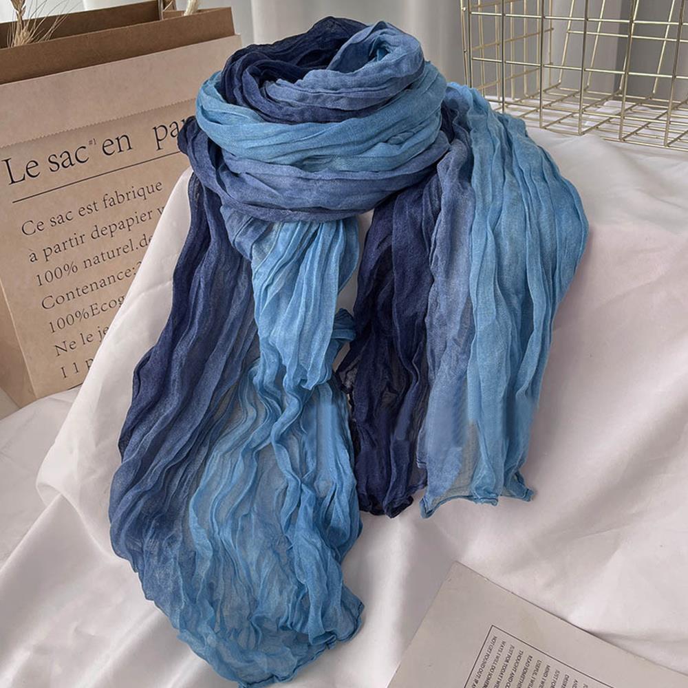 Coton chanvre dégradé couleur écharpe lin rides foulards Long plissé châle doux cravate-teinture foulard longue Hijab écharpe femmes hiver