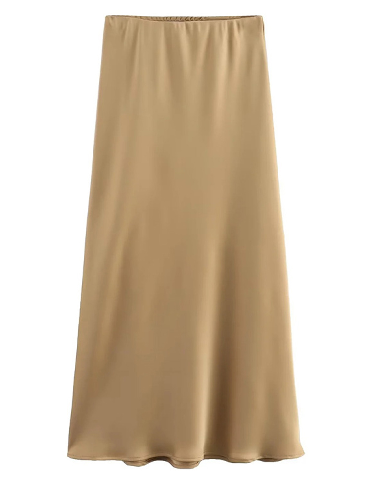 2025 jupe en Satin noir femme taille haute jupes longues élégantes pour les femmes mode été jupe Midi bureau femmes jupes