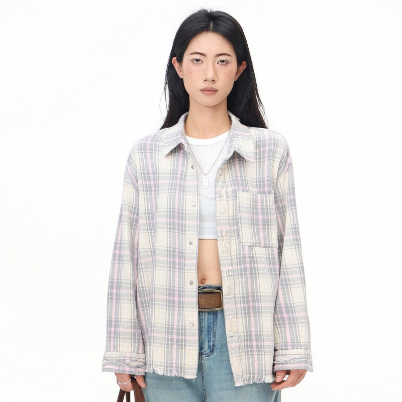 Chemisiers en coton à manches longues pour femmes, chemises à carreaux, mode de luxe, tendance, 2025 mn