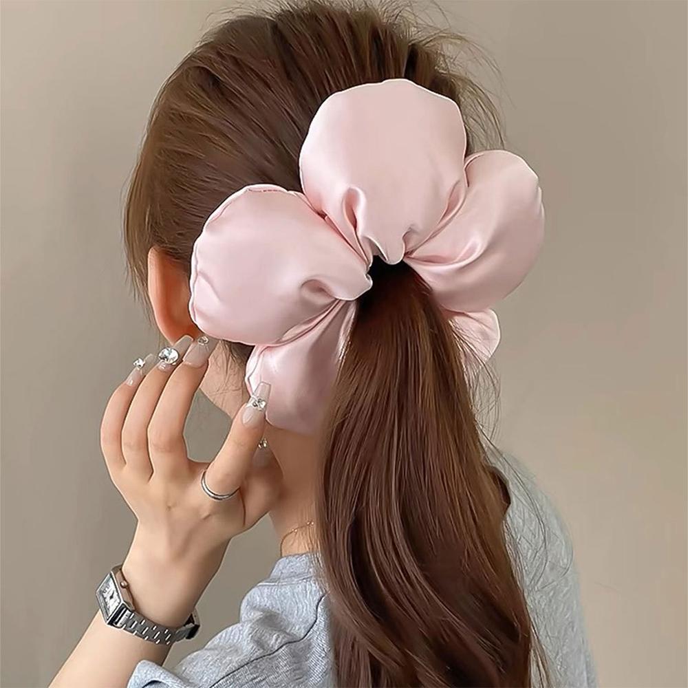 Superbe élastique à cheveux en forme de fleur 3D, en satin haut de gamme, pour chignon ou queue de cheval, accessoires capillaires pour femmes