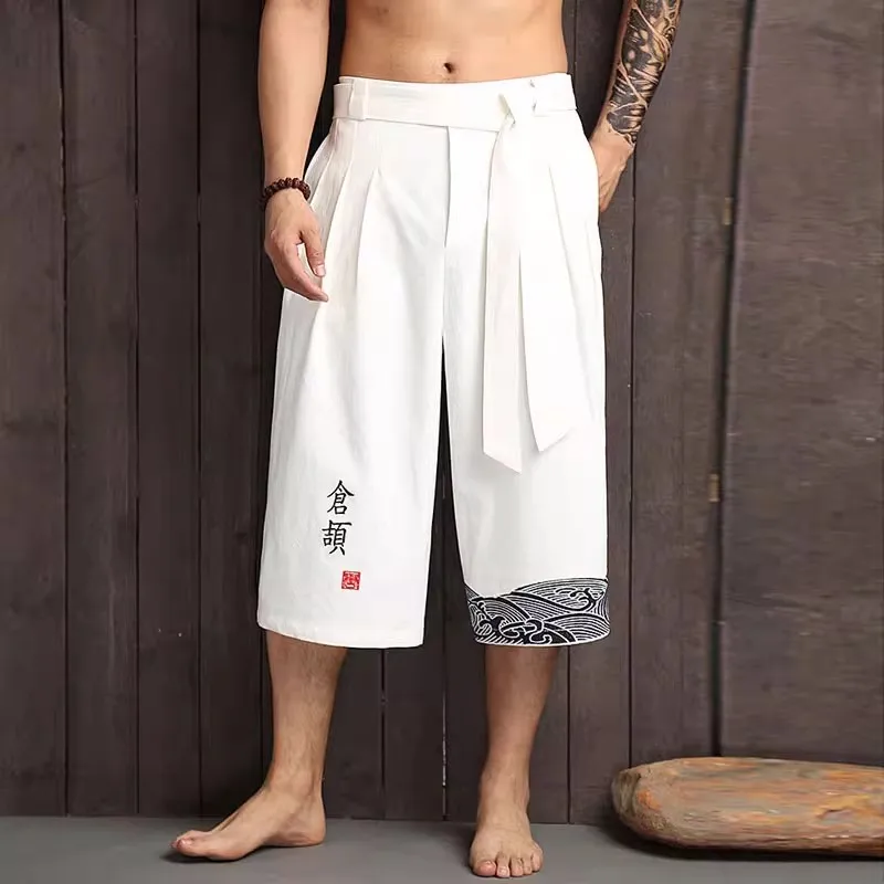 Pantalon traditionnel japonais pour homme, vêtement asiatique, pantalon de bain décontracté ample, style japonais Yukata, pantalon court en lin