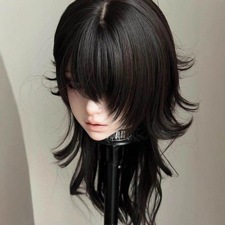 Perruque complète en tulle, style queue de loup, coupe mullet, tête de poisson, cheveux bouclés, pour simulation de cosplay anime, volumineuse et à couches
