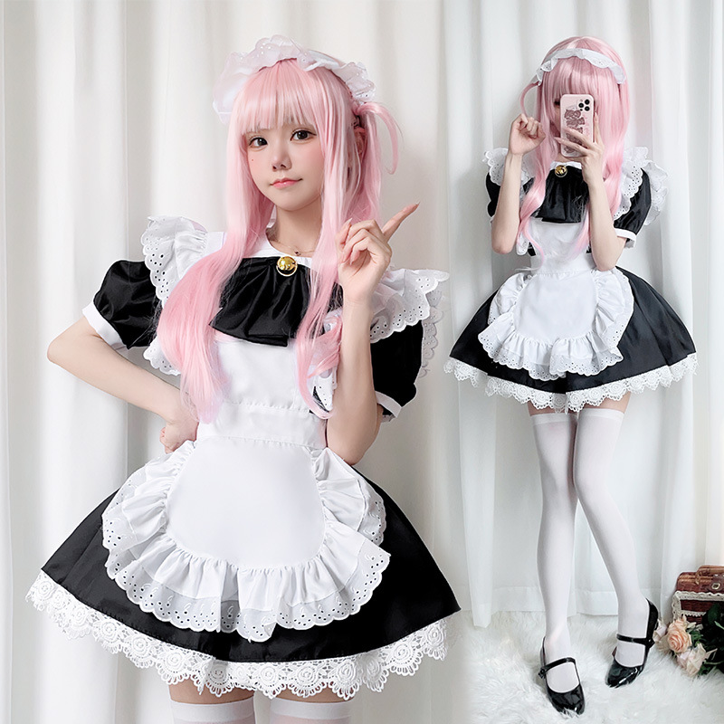 Robe d'uniforme de demoiselle d'honneur noire et blanche pour femme, tablier d'uniforme de demoiselle d'honneur, costume d'écolière Lolita Soft Girl, tenue de cosplay sur le thème de l'anime