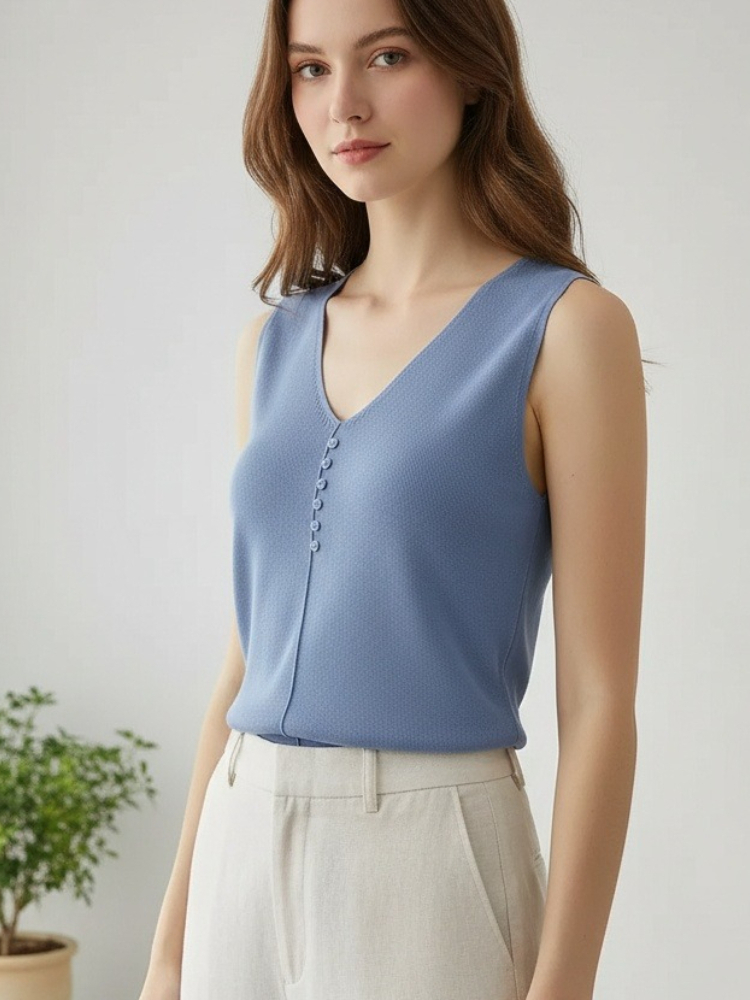 Débardeurs en tricot pour femmes, col en V, couleur unie, Blusas Mujer De Moda 2026, nouvelle mode estivale, hauts décontractés fins sans manches pour femmes