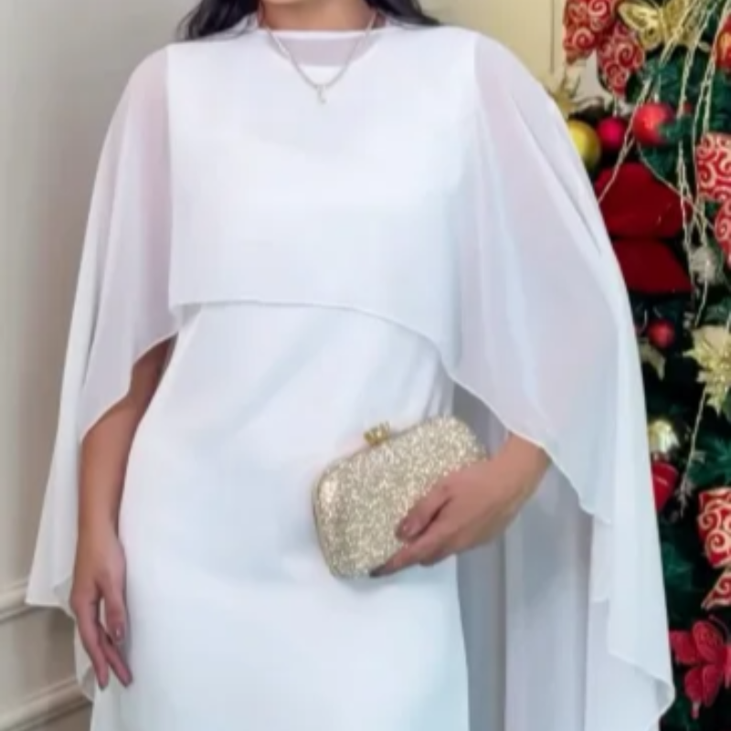 Robe longue élégante pour femme, col rond, sans manches, blanche, coupe ajustée, style châle, Nouveauté 2026, été, classique, pour soirée, bal de promo, jupe longue