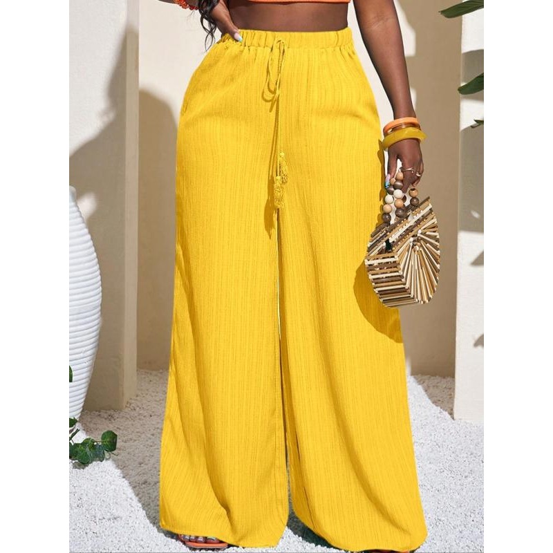 Pantalon à jambes larges de couleur unie pour femmes, pantalon confortable et décontracté pour un usage quotidien, bas pour dames, grande taille 1XL-5XL