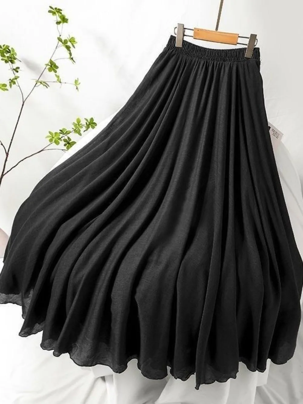 Jupes longues en lin et coton pour femmes, style Y2k, taille élastique, plissées, maxi, plage, bohème, vintage, été, Faldas Saia Harajuku