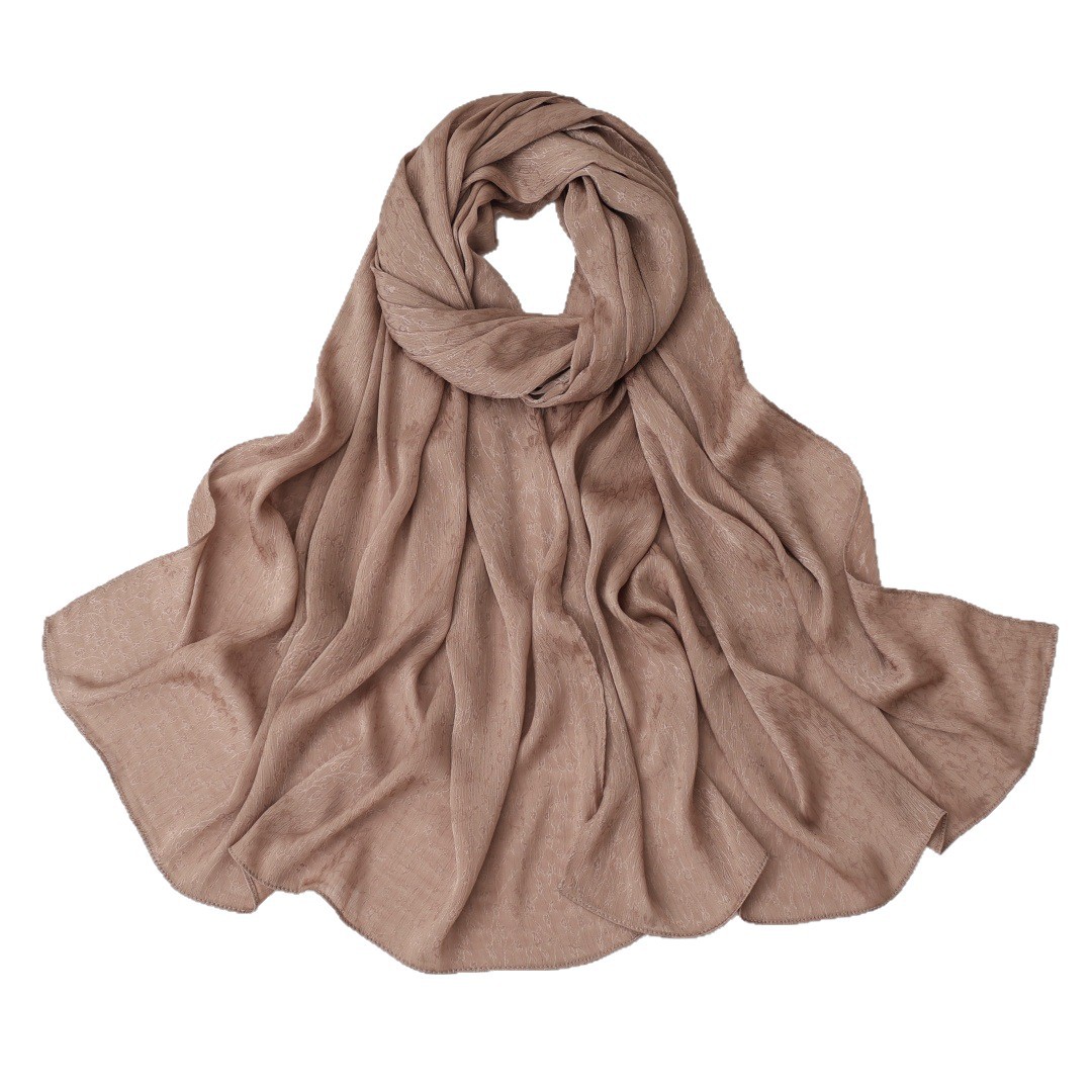 Écharpe longue unie pour femmes, motif floral en relief, motif de feuilles, en polyester