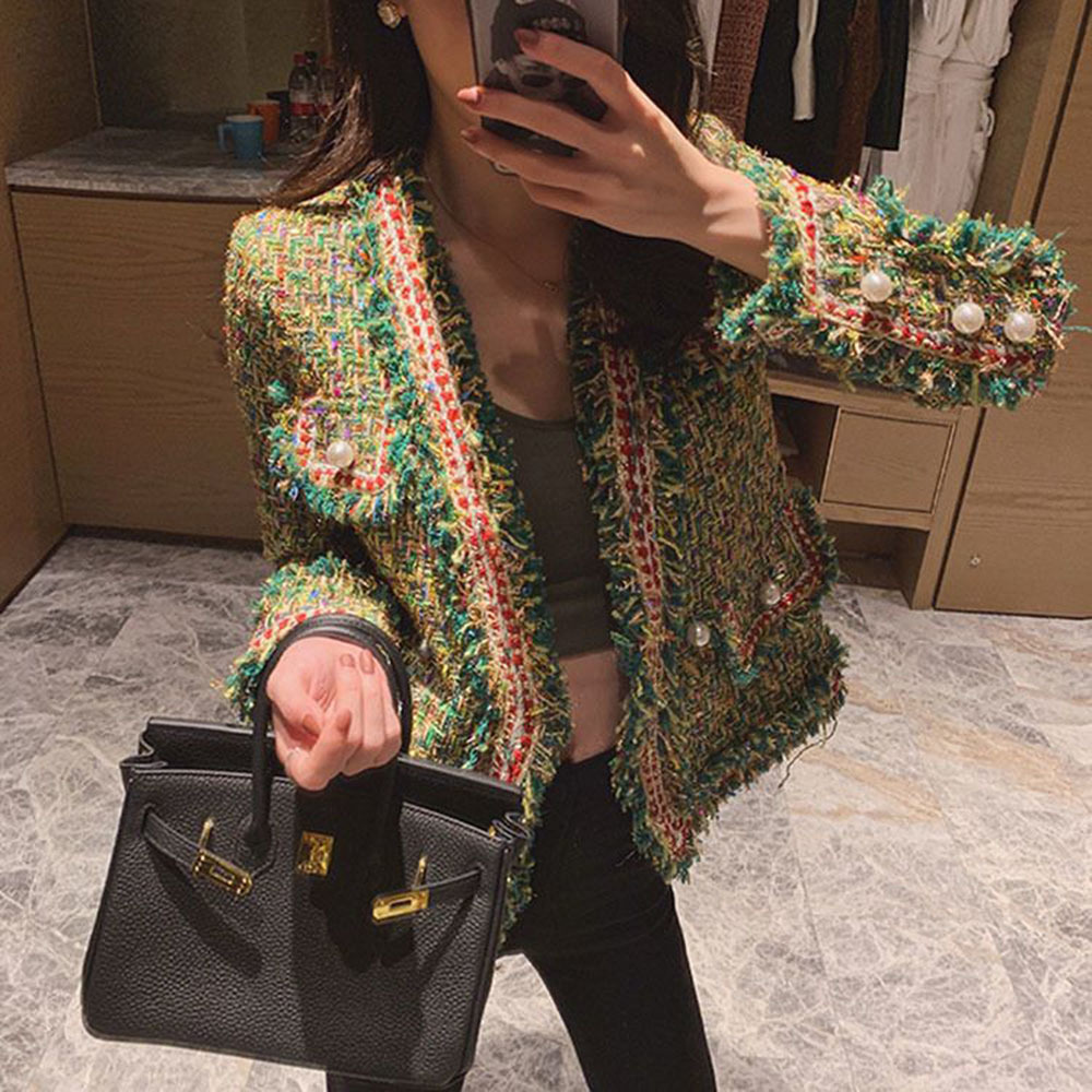 Femmes simple boutonnage Vintage Tweed laine veste manteau gland vestes courtes vêtements d'extérieur de haute qualité printemps automne manteau