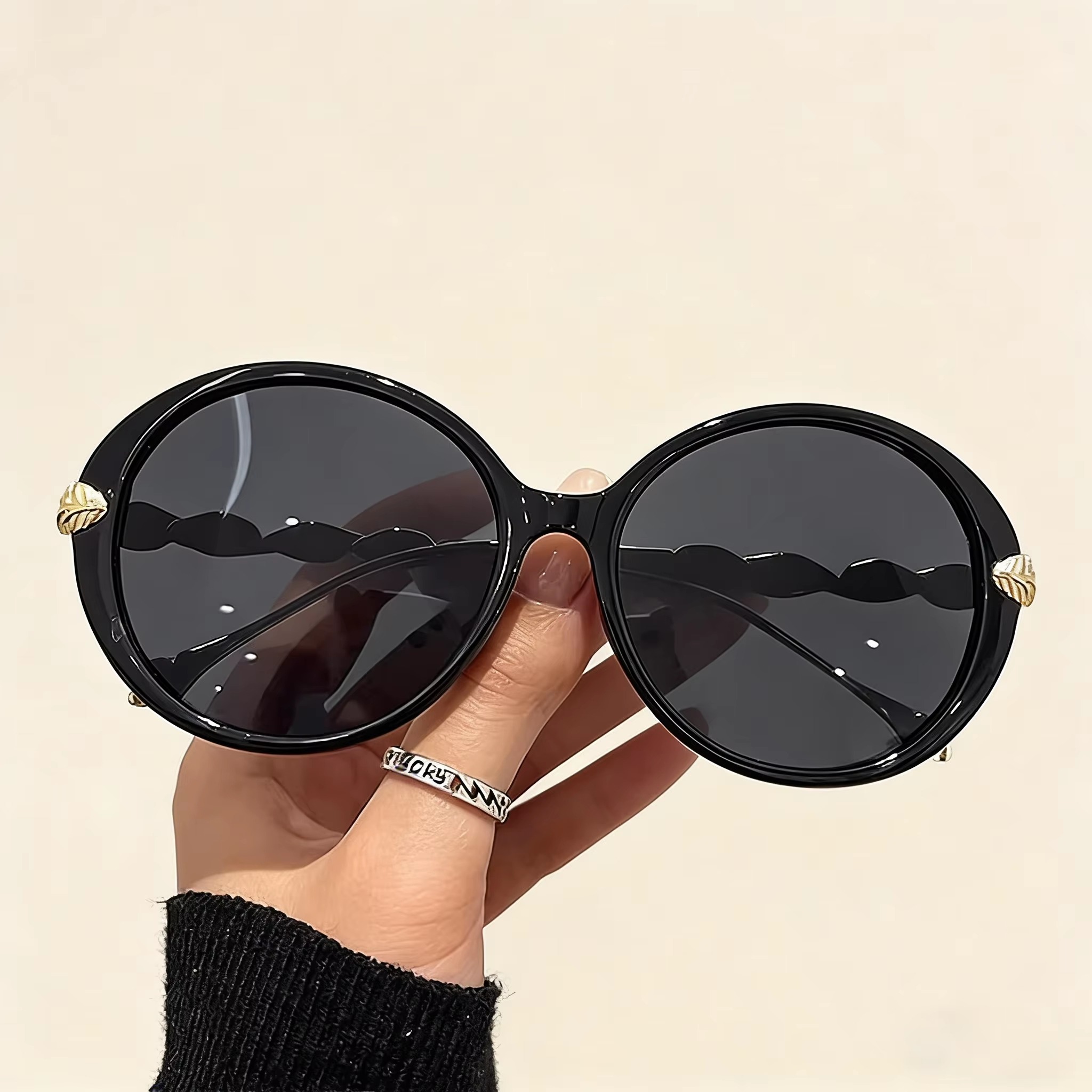 Lunettes de soleil rondes surdimensionnées pour femmes, lunettes de soleil rétro à grande monture avec protection UV400