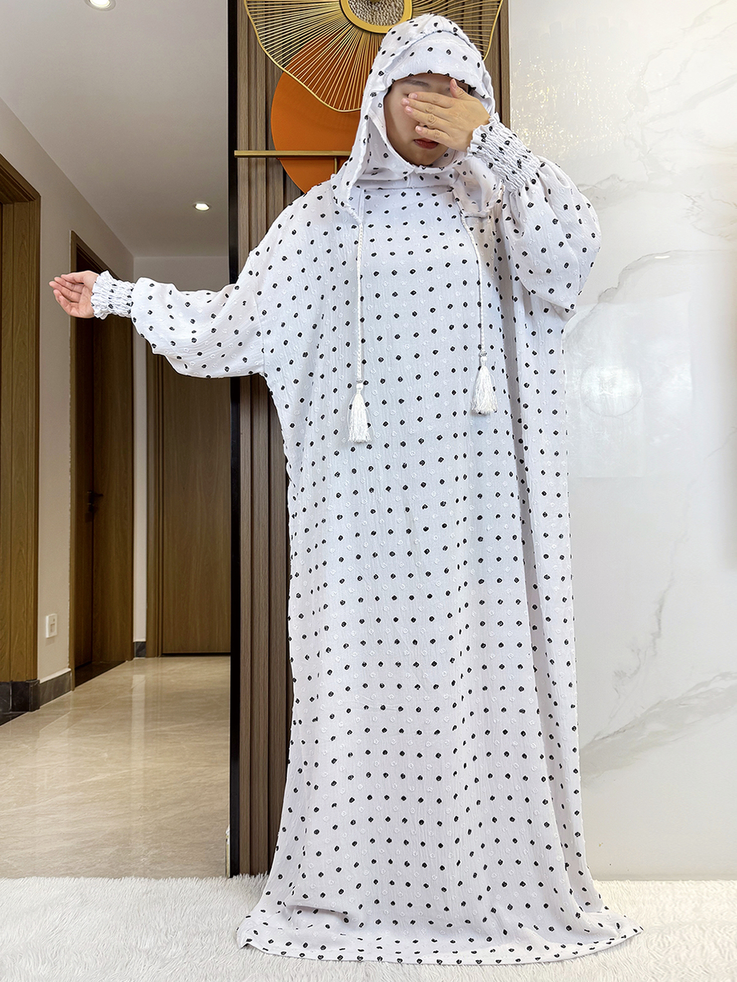 Nouveau 100% coton Ramadan musulman Double chapeau solide coton Abaya dubaï turquie Islam prière vêtements robe Islam femmes robe caftan