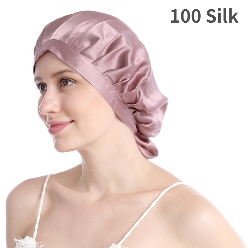 Bonnet de nuit en soie de mûrier pour femme, bonnet de sommeil de luxe en soie naturelle, bonnet de nuit, protection des cheveux, turban, bandeau pour la tête