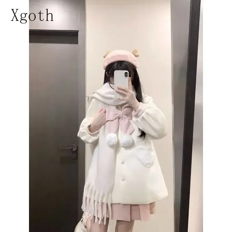 Manteaux pour femmes, col marin contrasté, nœud, simple boutonnage, poche en cœur, réduction de l'âge, manteau en laine polyvalent, vêtements pour dames