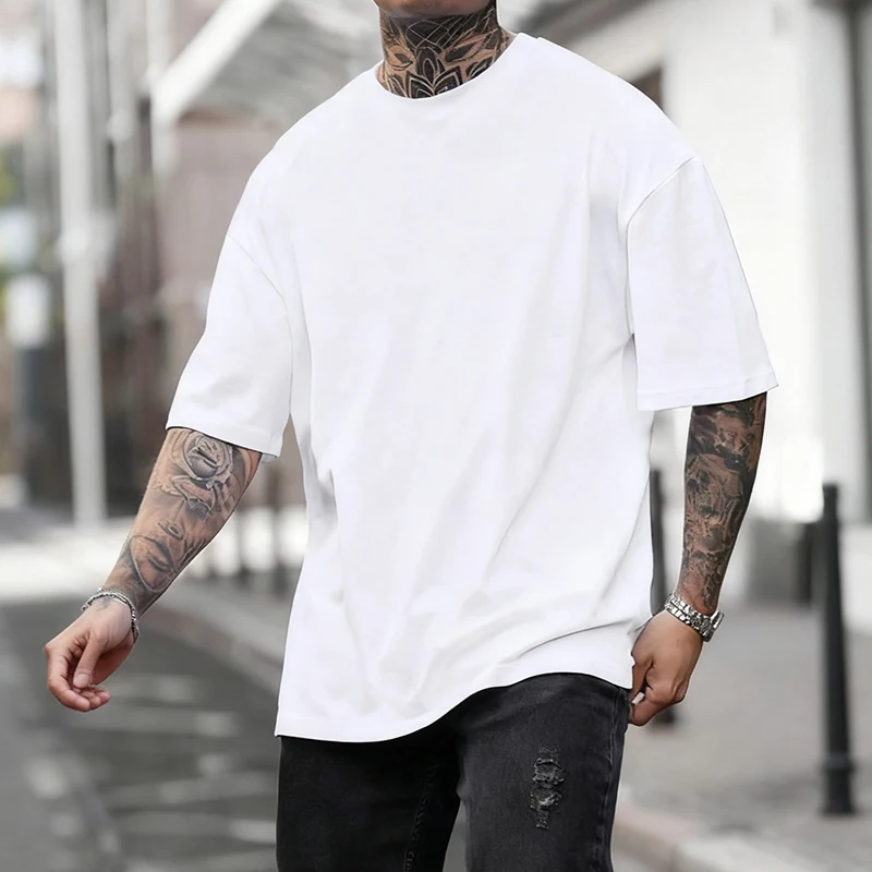 Coton offres spéciales hommes T-shirt couleur unie décontracté qualité à manches courtes Sports de plein air Jogging T-shirt doux ample noir blanc t-shirts