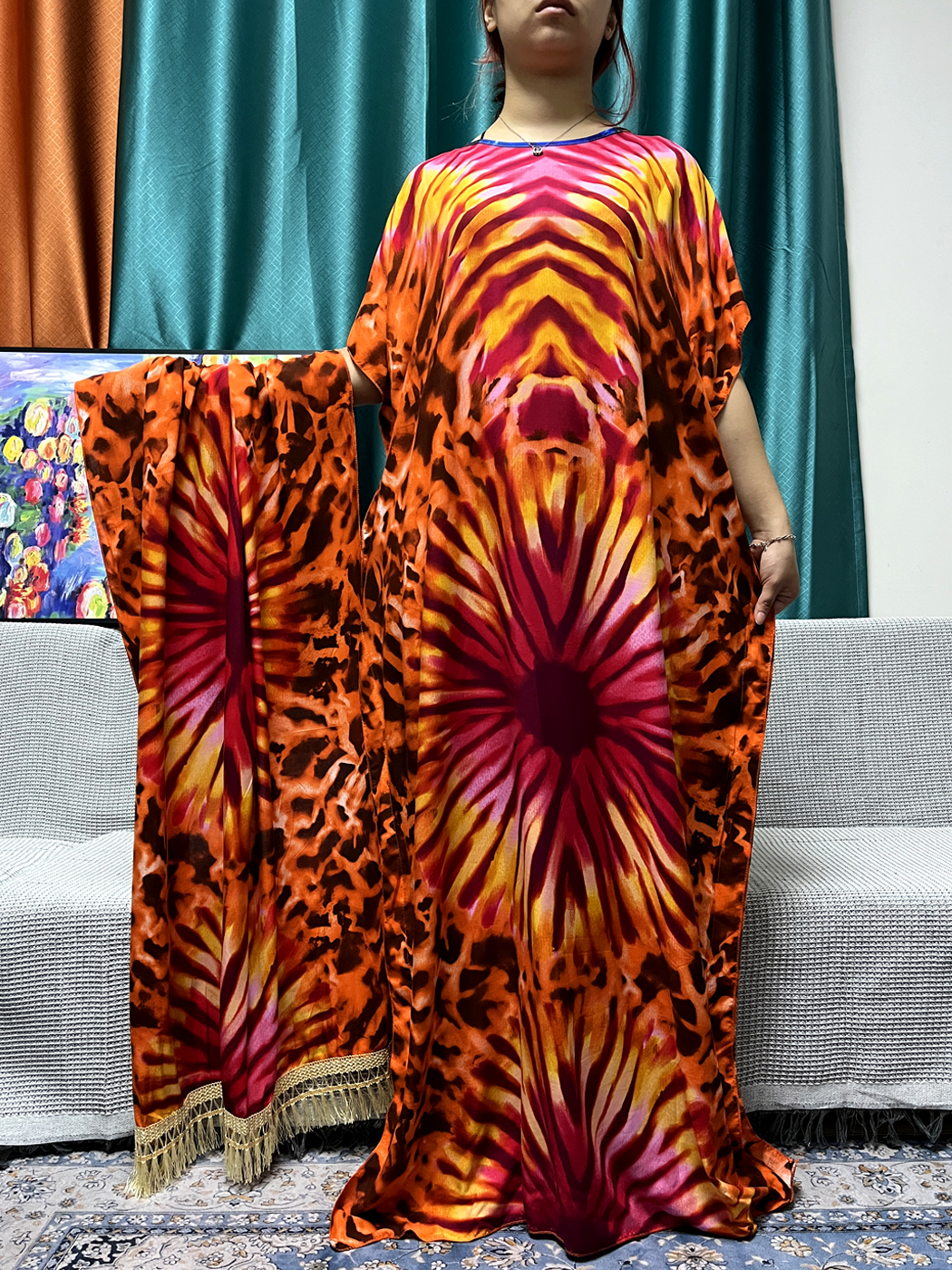 Abayas-Robe de prière en coton fleuri pour femmes, vêtement de Dubaï, robes caftan marocaines avec écharpe, Afrique, Turquie, Islam