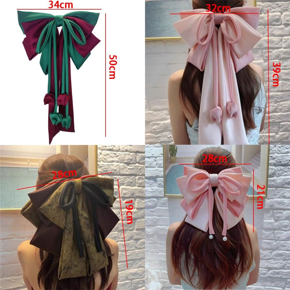 Pince à cheveux extra large tendance avec nœud coloré en satin multicouche, barrettes élégantes à long ruban, accessoires pour cheveux à clip printanier