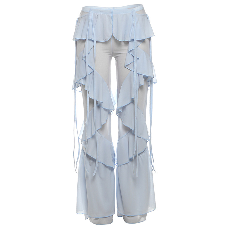 Couvre-up à volants pour femmes, vêtements de plage, tunique en coton blanc, pantalon en maille, jupe portefeuille, Cover-Up pour maillot de bain, été