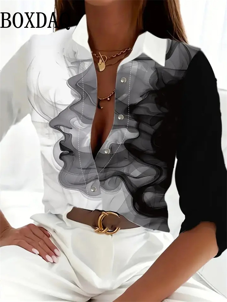 Chemises pour femmes élégantes mode dégradé rayé imprimé Blouses doux confortable à manches longues chemises à revers nouvelles femmes 2025 printemps