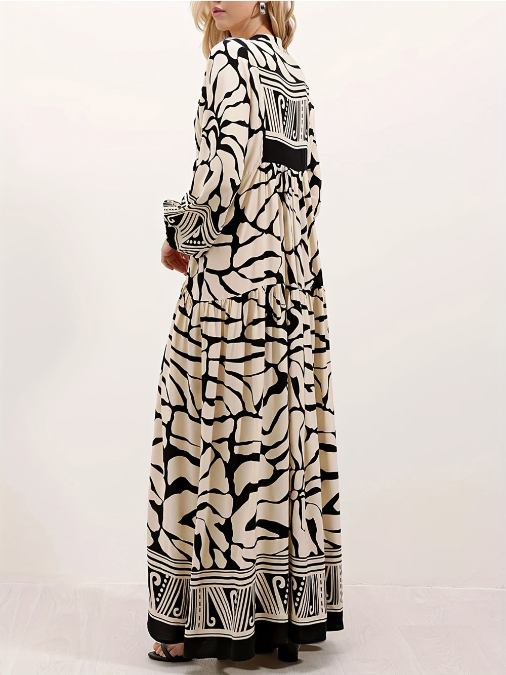 Eid femmes Robe musulmane automne imprimé col en V Abaya dubaï robes Largos robes longues Robe arabe fête Caftan Jalabiya Ramadan