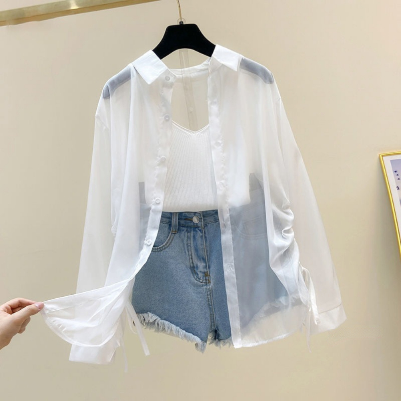 Chemises d'été fines et transparentes pour femmes, résistantes au soleil, mode décontractée, rétro, douce, Cool, Streetwear, vacances, tout-assorti, plage, jeune