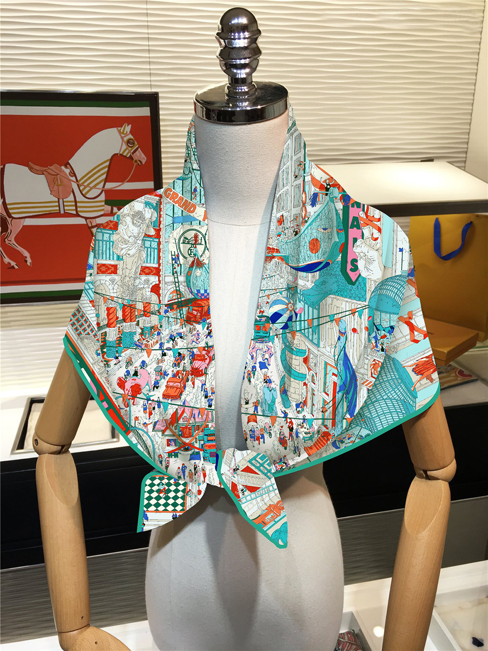 Ville de marque de luxe ​ ​ De Paris Foulard carré femmes sergé foulards en soie enveloppes plage châle Hijabs grands Foulards foulard chapeaux