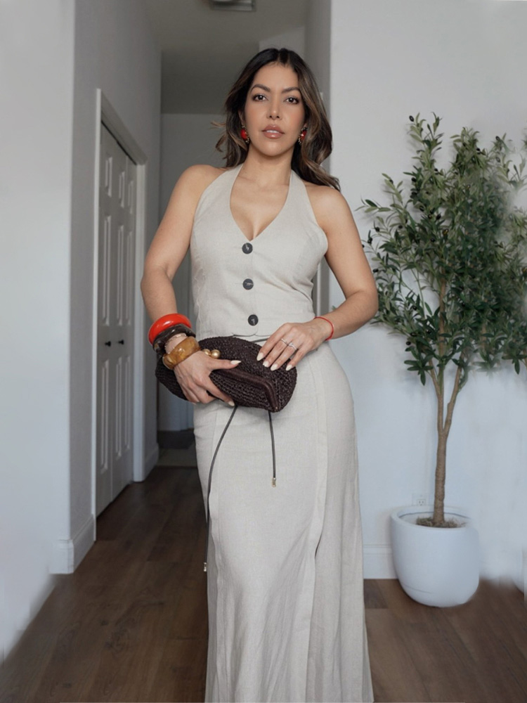 HH femmes jupe ensemble col en v simple boutonnage solide court gilet haut + mode taille haute fermeture éclair ourlet fendu ceinture conception jupe Midi