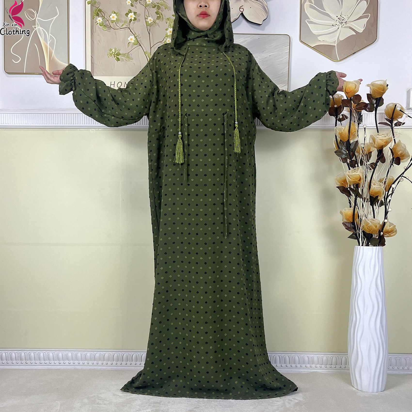 Nouveau Ramadan coton robe femmes recueillir taille Double chapeau Abaya femmes musulmanes ample Maxi caftan dubaï turquie Islam vêtements de prière