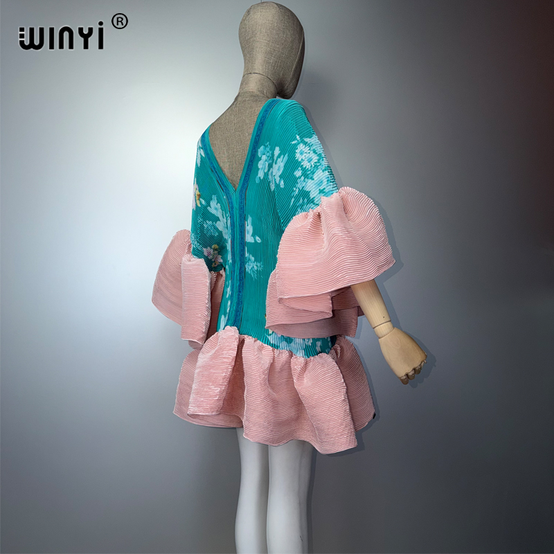 Robe Courte Plissée Élastique WINYI pour Femme, Élégante Robe de Plage, Kaftan Abaya, Mode Musulmane, Tenue de Soirée de Luxe pour Dubaï