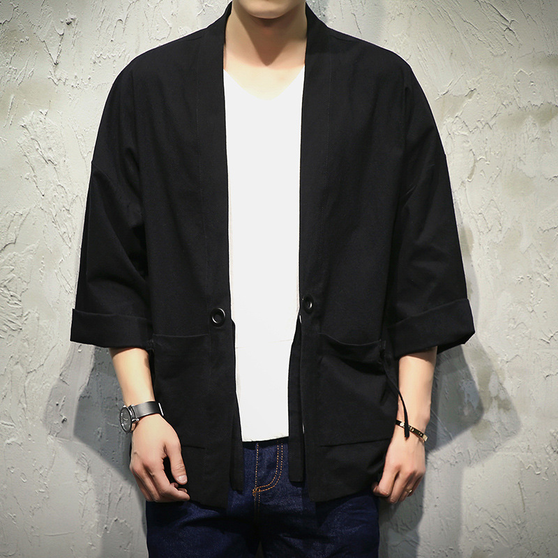 Cardigan kimono vintage pour hommes, Haori entreMiHarajuku, costume de samouraï de style japonais, chemise masculine, grande taille, vêtements asiatiques, veste