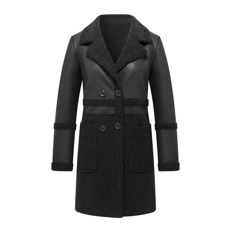 Veste grande taille pour femme, nouveau manteau en fourrure double face, automne hiver 2025, vêtements d'extérieur en laine d'agneau, pardessus Long rembourré, hauts en cuir pour dames