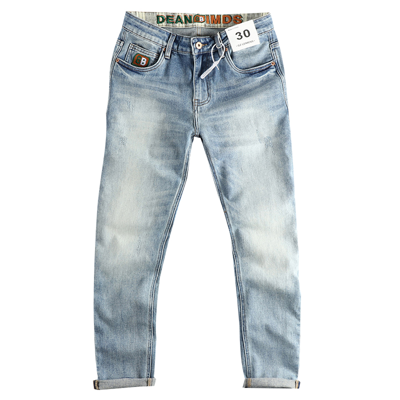 Jean Délavé Bleu Clair pour Homme, Vêtement Blanc au Sol, Marque de Mode Américaine, Petite Jambe Droite, Rétro, Décontracté, pour Jeunes, Nouvelle Collection Printemps