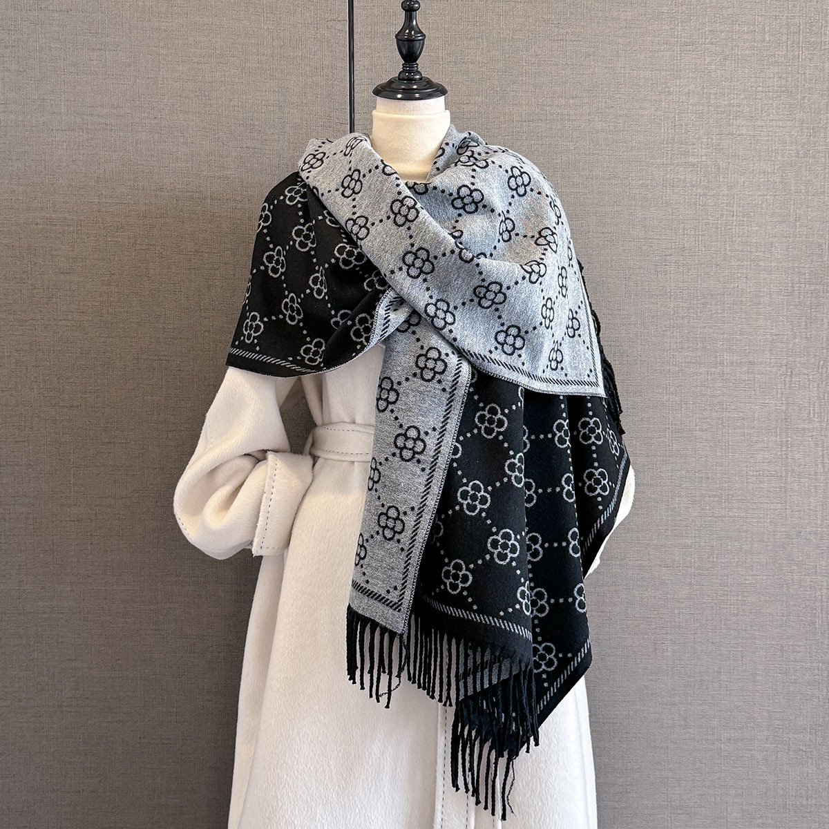 Écharpe chaude en cachemire de luxe pour femme, châle enveloppant, Double face, imprimé Floral, Pashmina Bufanda, Poncho de voyage, étoles