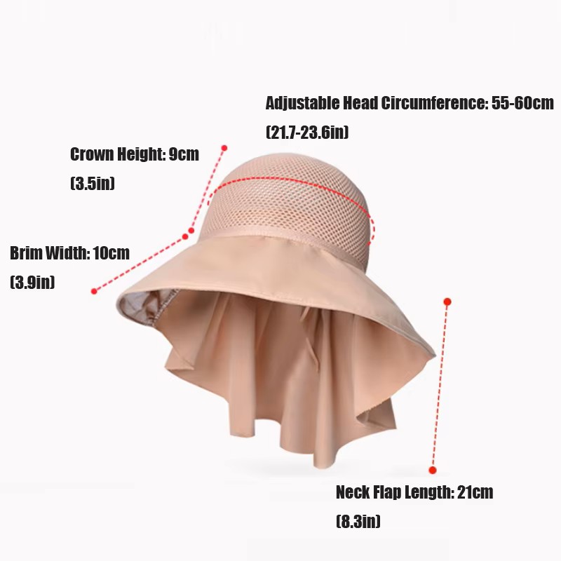 Chapeau de soleil anti-UV pour femme avec protection du cou, dessus en maille respirante, large bord, casquette d'extérieur