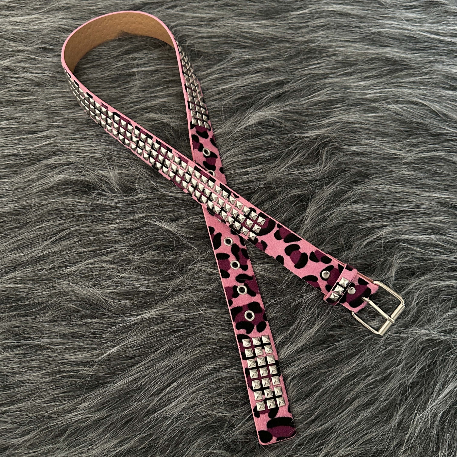 Ceinture à rivets imprimée léopard rose, style vintage Y2K, design haut de gamme, accessoire de tenue tendance et polyvalent