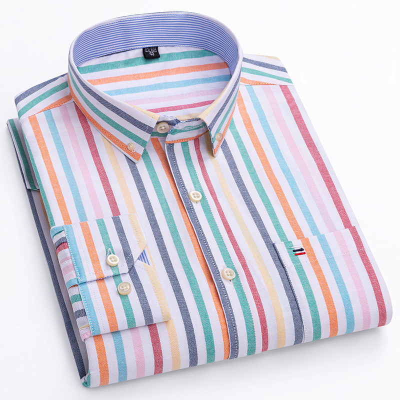 Chemise sociale pour hommes à manches longues pur coton Oxford mince doux boutonné Plaid formel vêtements masculins chemise surdimensionnée grande taille S ~ 7XL