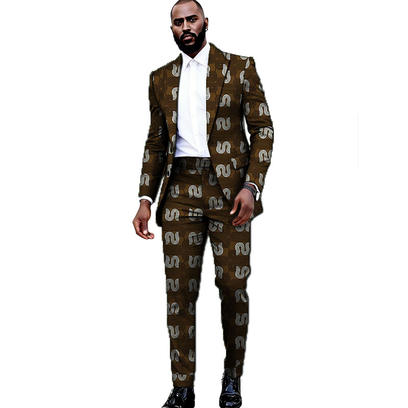 Ensemble Blazer et Pantalon pour Homme en Tissu Wax à Motifs Rétro, Couture Africaine, Tenue de Mariage, Tenue Ankara pour Homme, Personnalisé