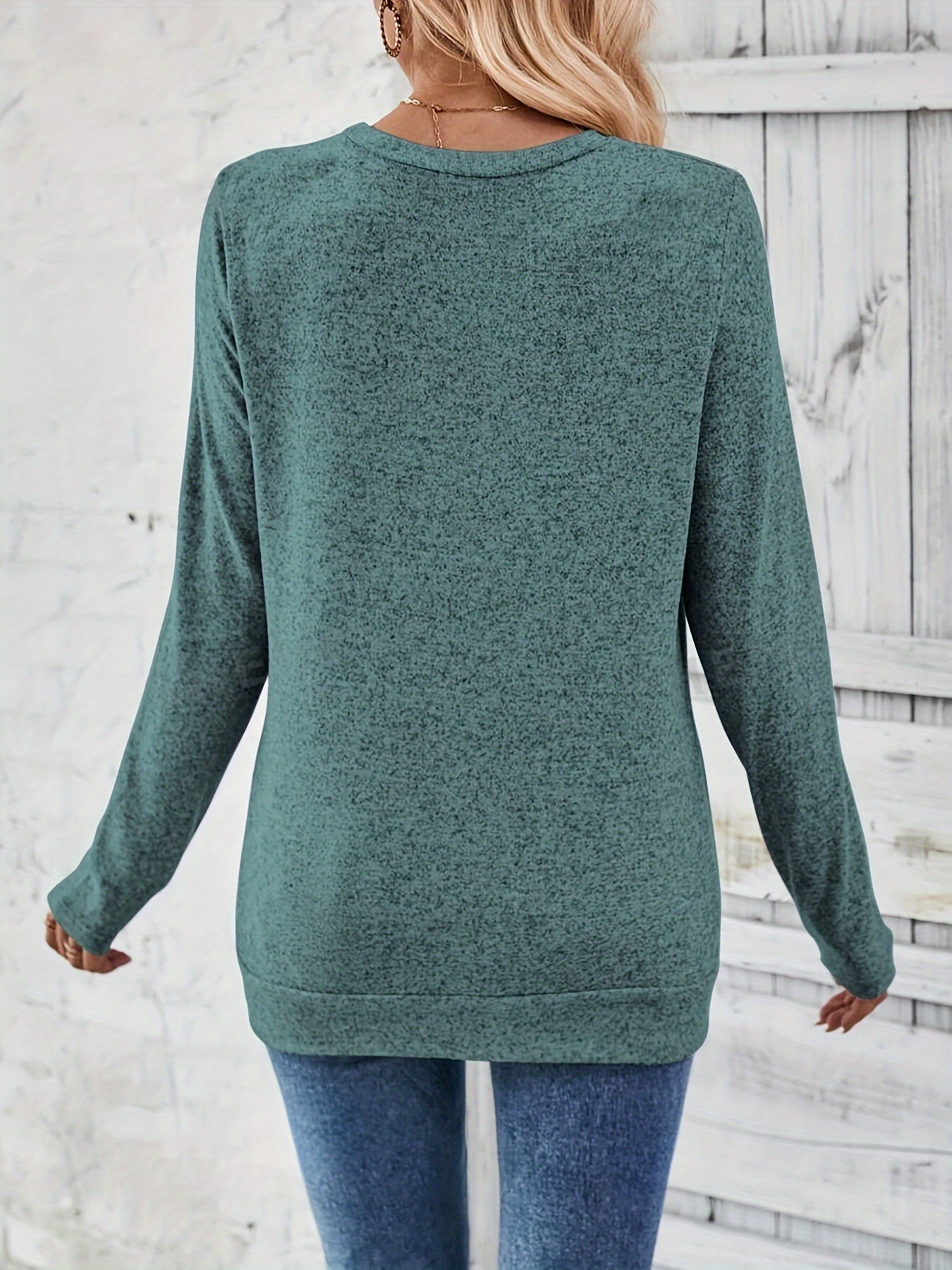 T-Shirt froncé à décor de boutons, haut décontracté à manches longues pour le printemps et l'automne, vêtements pour femmes