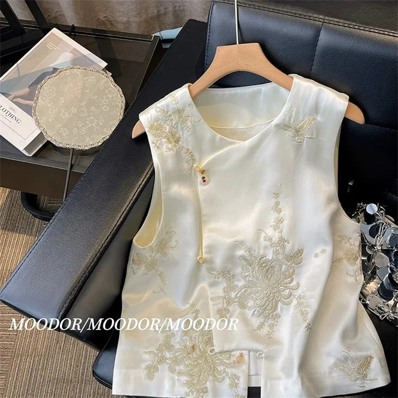 Vestes pour femmes gilet pour femmes nouveau automne Style chinois gilet en Satin brodé tenue de femme à la mode et polyvalent débardeur manteau